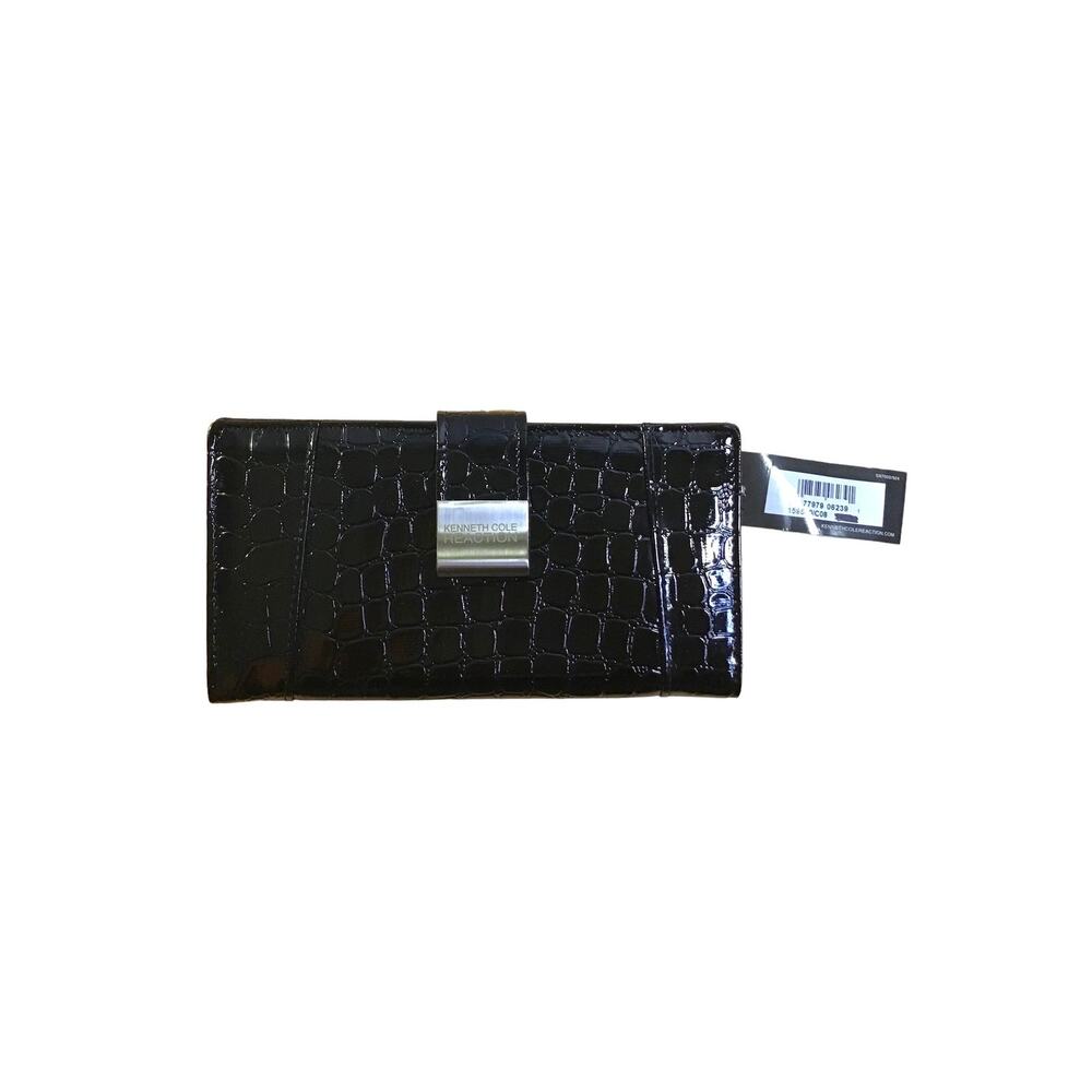 Kenneth Cole Reaction Black Crocodile Embossed Continental Wallet NWT